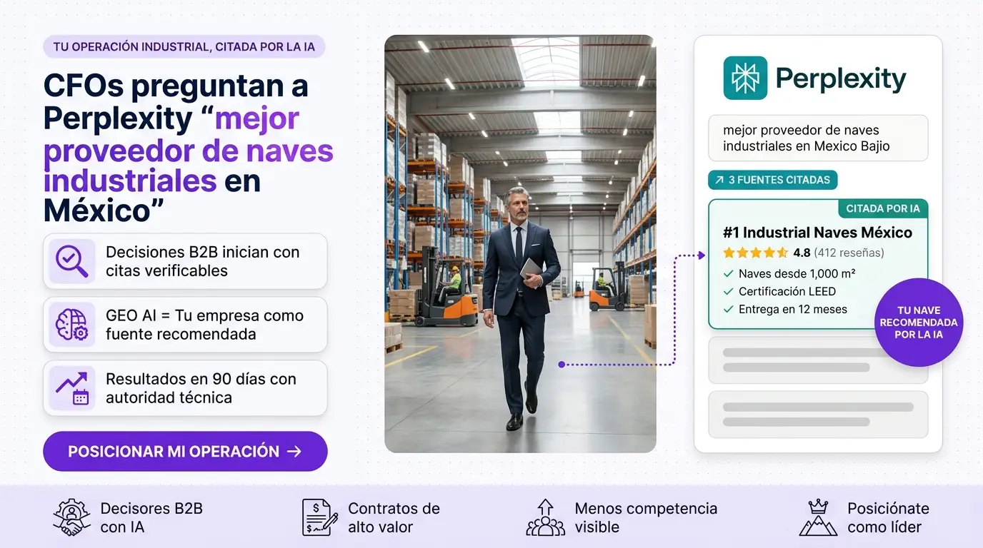 Banner: Posiciona tu empresa industrial o nave para que Perplexity te recomiende — GEO AI SEARCH AGENCY