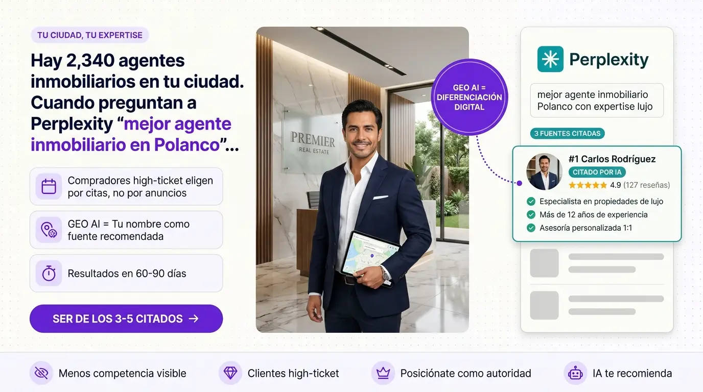 Banner: Posiciona tu agencia inmobiliaria para ser citada por Perplexity — GEO AI SEARCH AGENCY