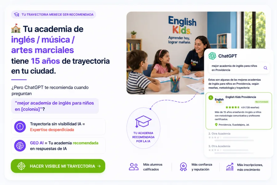 GEO para Educacion — Tu academia de 15 anos merece ser recomendada por IA