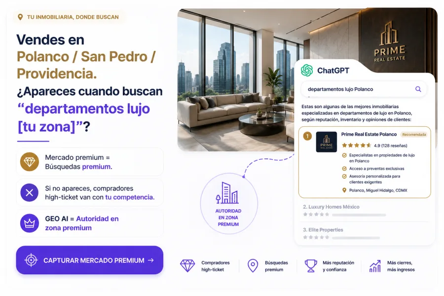 GEO para Inmobiliarias — Captura mercado premium en Polanco, San Pedro, Providencia