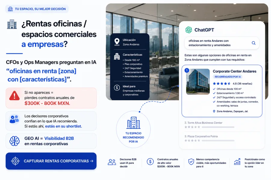 GEO para Rentas de Oficinas — Visibilidad B2B en rentas corporativas con IA
