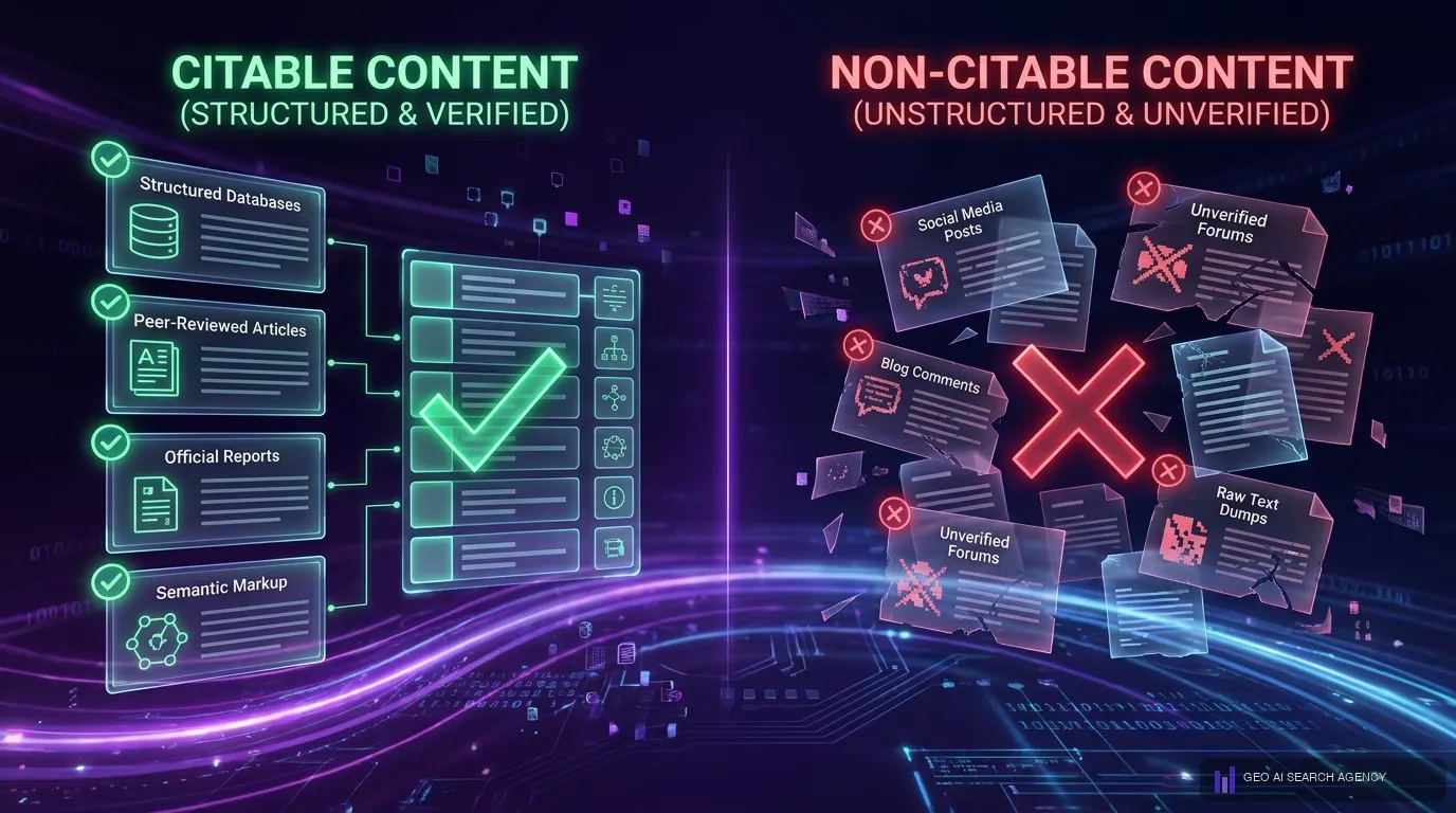 Contenido citeable vs contenido no citeable para Google AI Overviews estructura verificada vs contenido desestructurado
